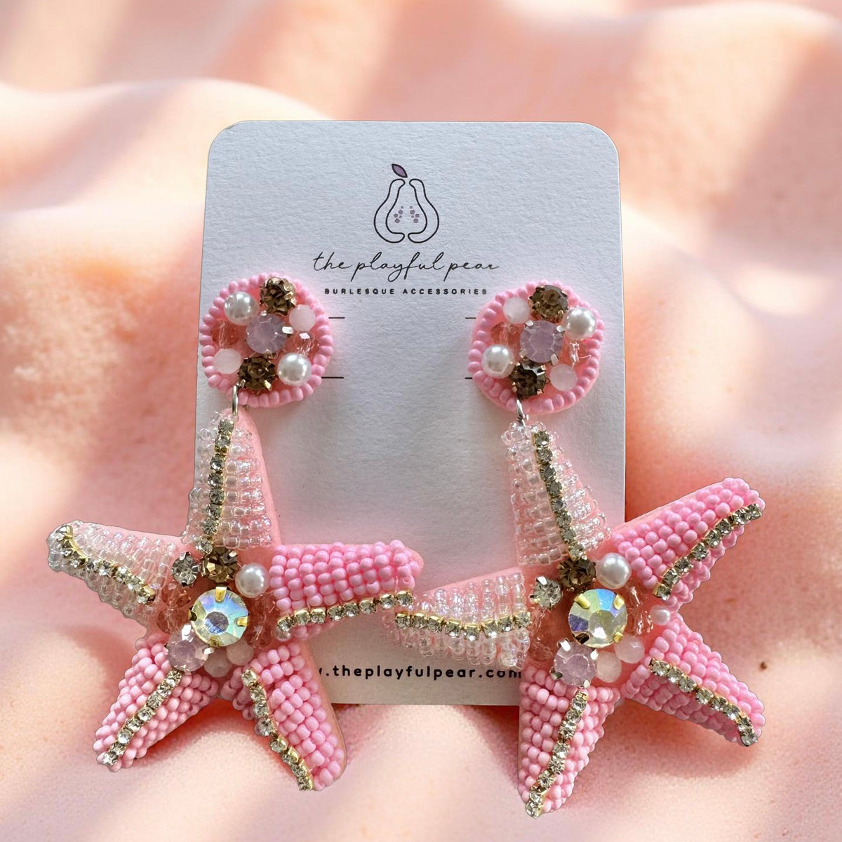 Pink Coral Starfish Earrings, handmade by The Playful Pear