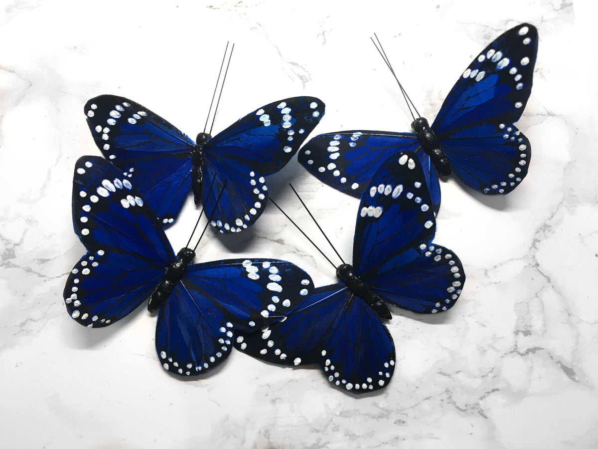 12 Large Feather Royal Blue Morpho Butterfly 5 Swallowtail Papilio  Artificial Blue Butterflies for Crafts Home Room Decor Floral Pick 5000B -   Norway