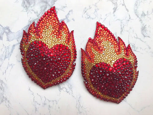 Flaming Heart Nipple Pasties or Tassels