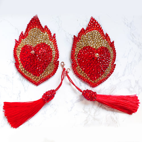 Flaming Heart Nipple Pasties or Tassels