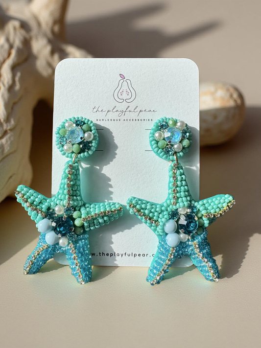 Pacific Teal Starfish Earrings, handmade by The Playful Pear