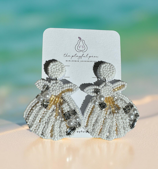 Pearl Seashell Earrings, handmade by The Playful Pear