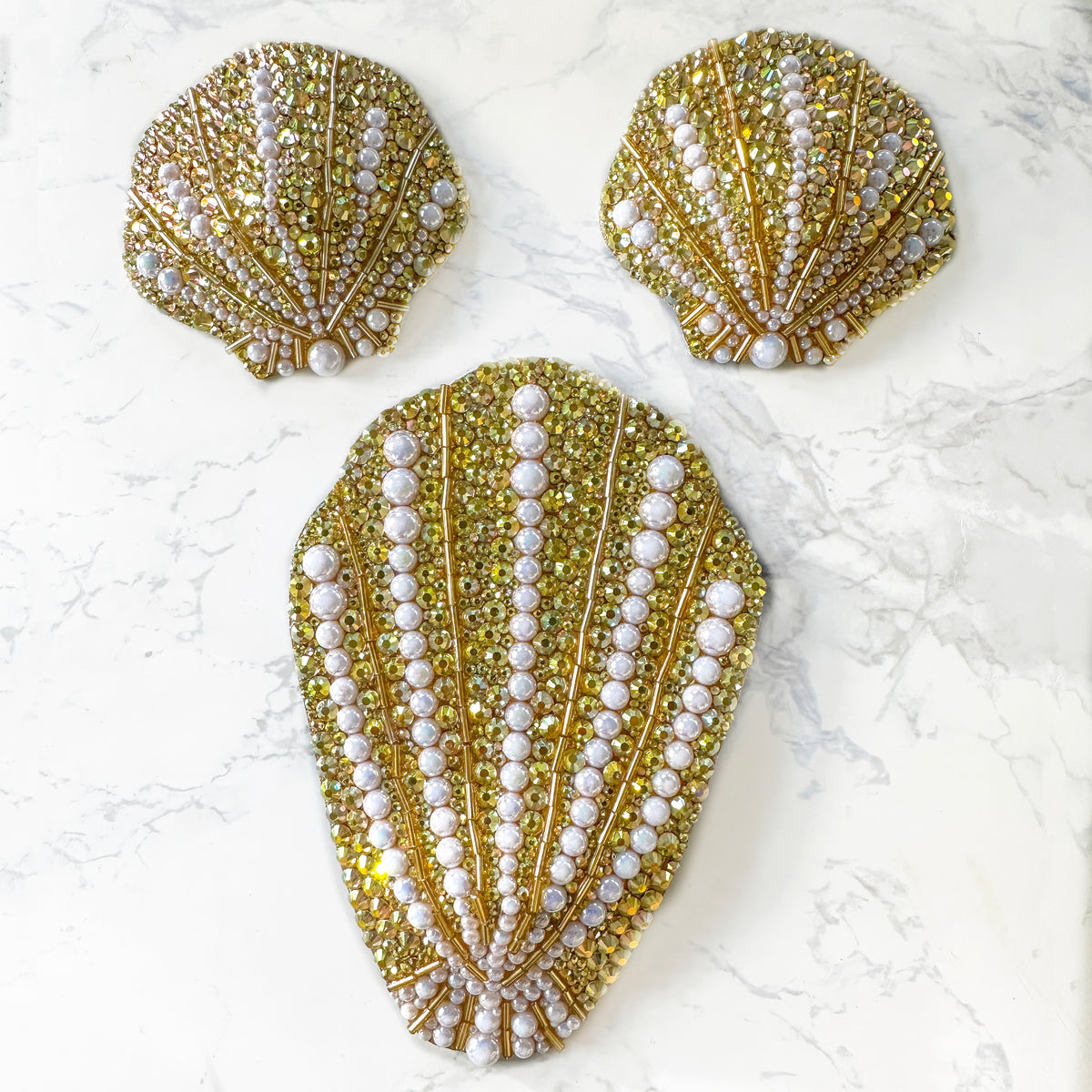 Golden Shore Seashell Merkin Set, handmade by The Playful Pear