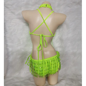 Lime Beaded Bodysuit Set