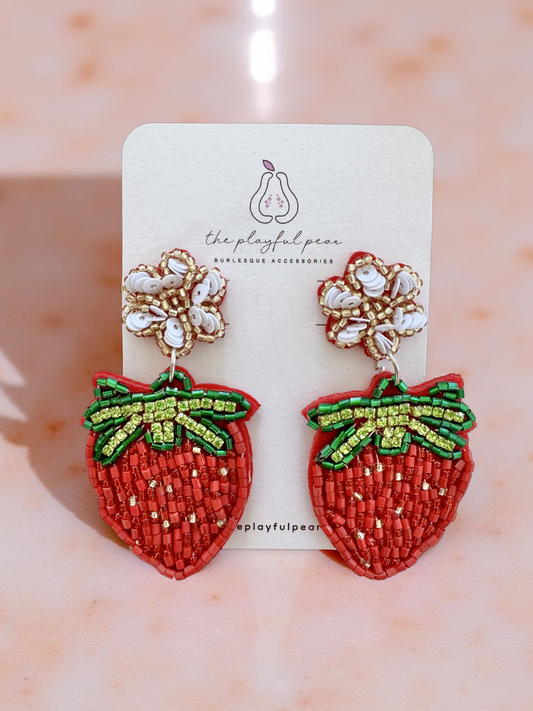 Strawberry Blossom Earrings, handmade by The Playful Pear