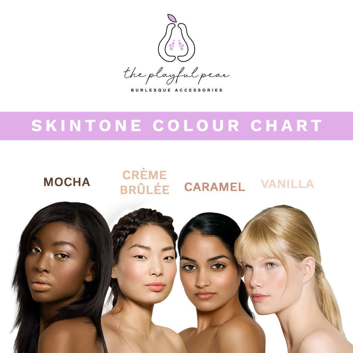 Skin tone chart showing the illusion base shades available for Custom Burlesque Merkin
