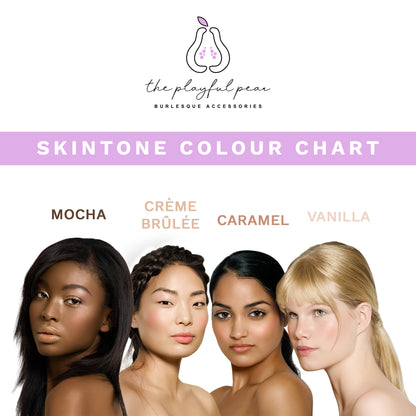Skin tone chart showing the illusion base shades available for Custom Burlesque Merkin