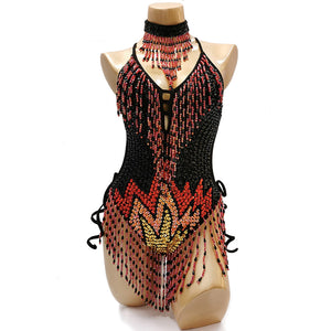 Flaming Beaded Bodysuit Set