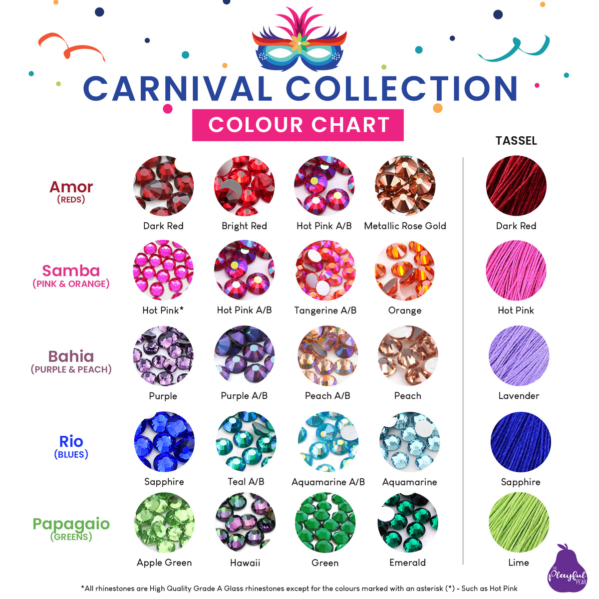 Colour chart showing the combinations available for The Carnival Collection - Illusion Tassels