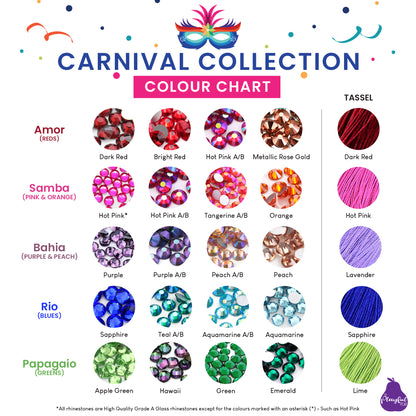 Colour chart showing the combinations available for The Carnival Collection - Illusion Tassels