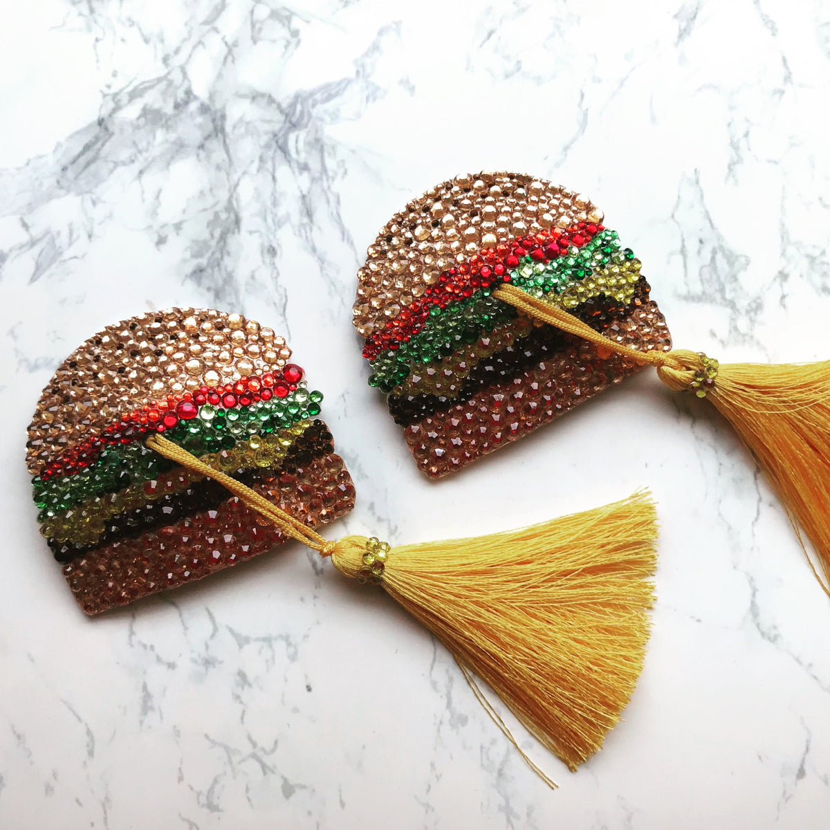Cheeseburger Nipple Tassels, handmade by The Playful Pear