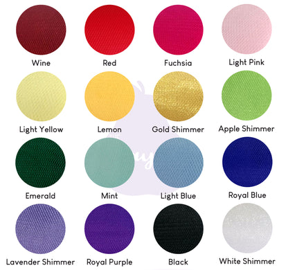 Rhinestone colour swatch chart showing the colours available for Vivacious Vegan Feather Bustle