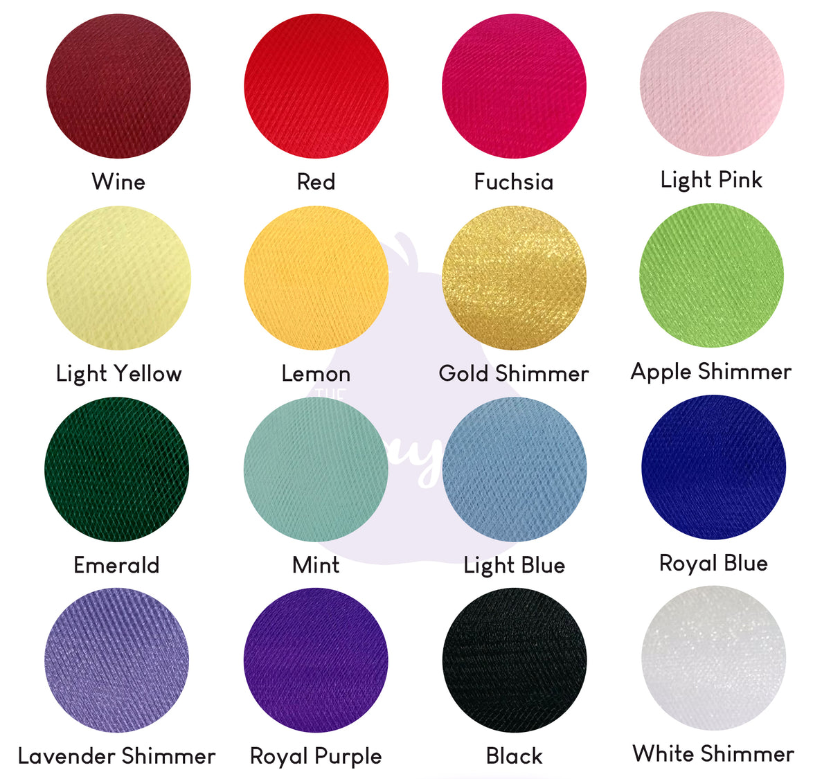 Rhinestone colour swatch chart showing the colours available for Voluptious Vegan Feather Boa
