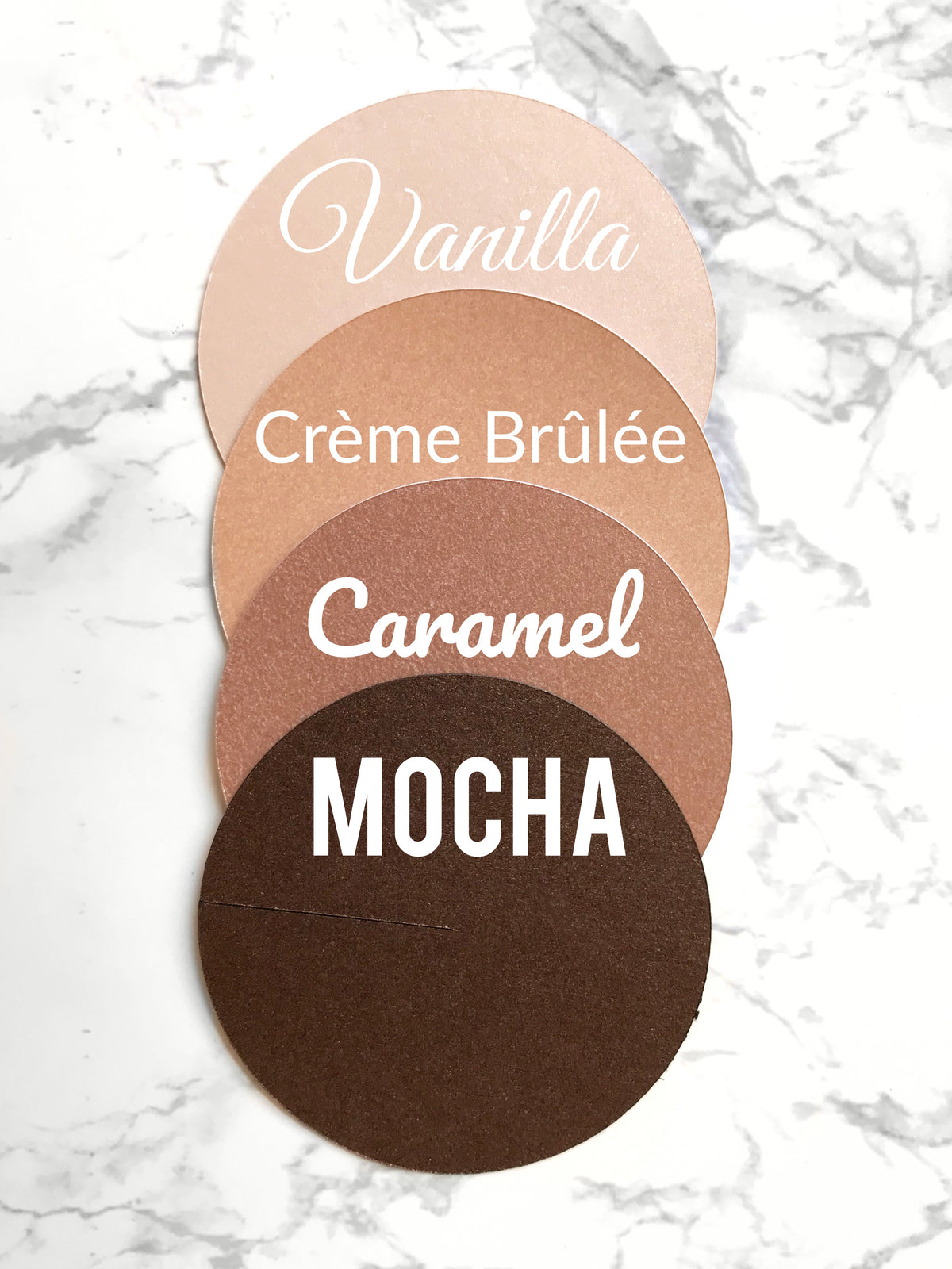 Skin tone chart showing the illusion base shades available for Goddess Illusion Burlesque Merkin